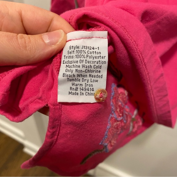 Johnny Was Libbi 3/4 sleeve button front tee women’s size XL floral embroidery - Picture 8 of 11